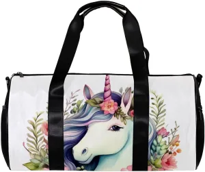 Gym Bags for Women,Duffle Bag for Travel,Unicorn Floral Bushes,Gym Bag for Men