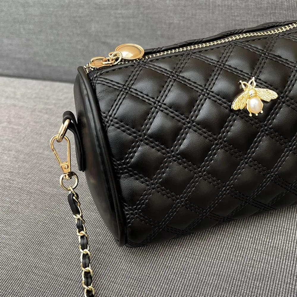 Hanbella Crossbody Purse for Women - Cute Quilted Leather Shoulder Bag with Gold Chain Strap for Teen Girls - Womens Clutch