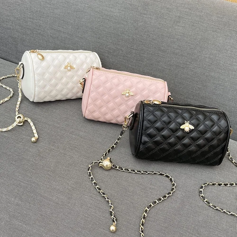 Hanbella Crossbody Purse for Women - Cute Quilted Leather Shoulder Bag with Gold Chain Strap for Teen Girls - Womens Clutch