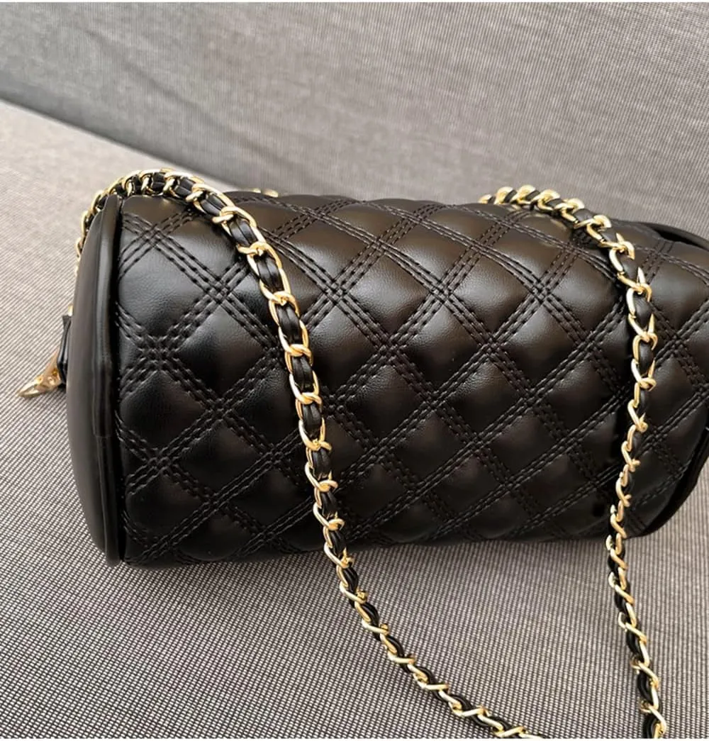 Hanbella Crossbody Purse for Women - Cute Quilted Leather Shoulder Bag with Gold Chain Strap for Teen Girls - Womens Clutch