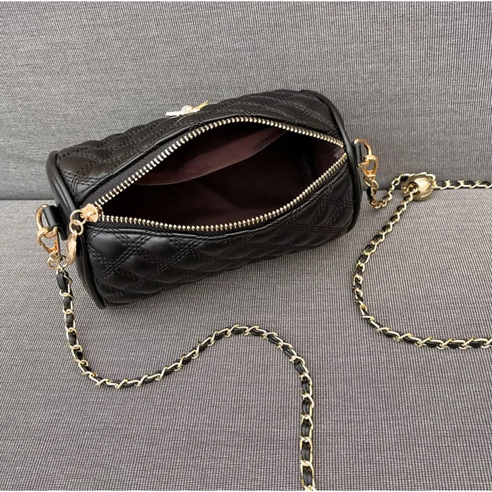 Hanbella Crossbody Purse for Women - Cute Quilted Leather Shoulder Bag with Gold Chain Strap for Teen Girls - Womens Clutch