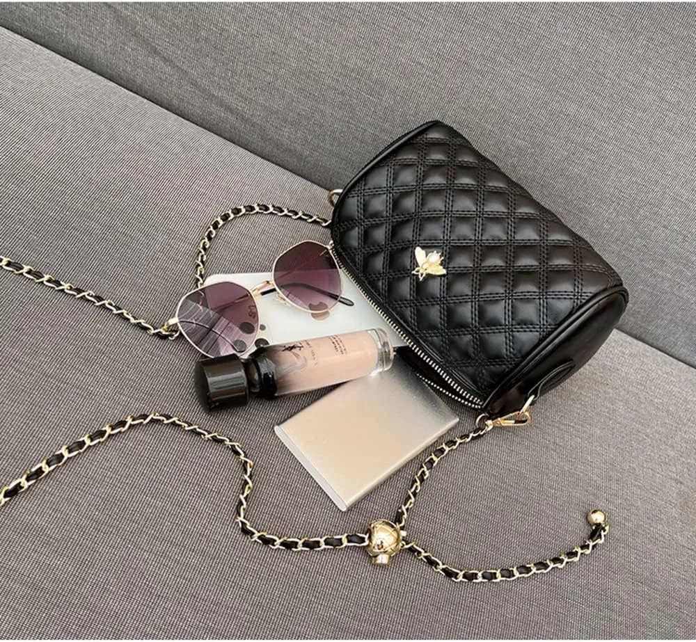 Hanbella Crossbody Purse for Women - Cute Quilted Leather Shoulder Bag with Gold Chain Strap for Teen Girls - Womens Clutch