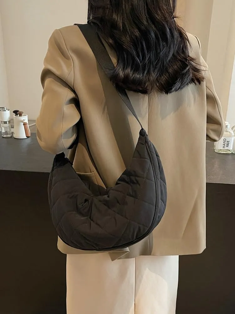 Hand Bags for Women 2024 Puffer Tote Bag Dumpling Bag Crescent Bag Nylon Crossbody Bags for Women Quilted Bag Commuter Tote