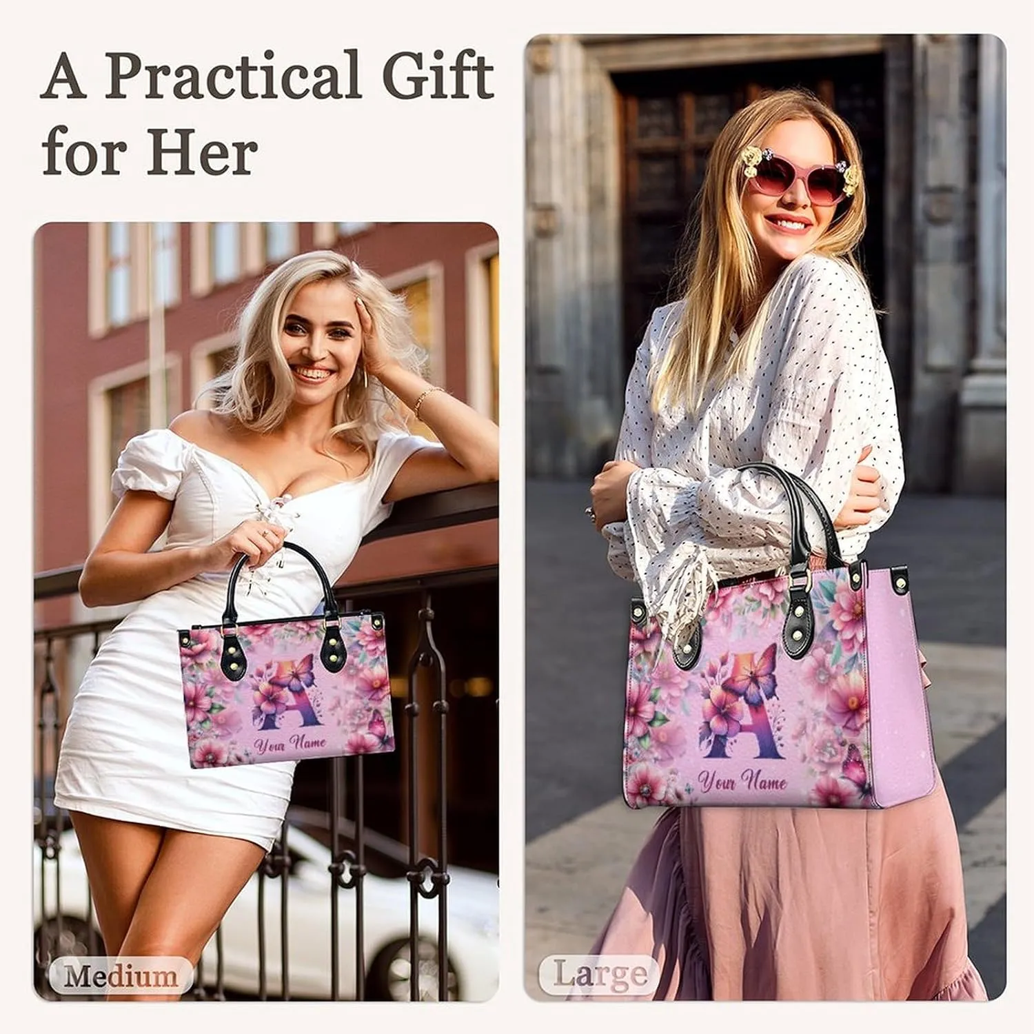 Handbags for Women - Personalized Leather Purse with Name Photo - Tote Bags for Mom Grandma - Custom Gifts Ideas for Her