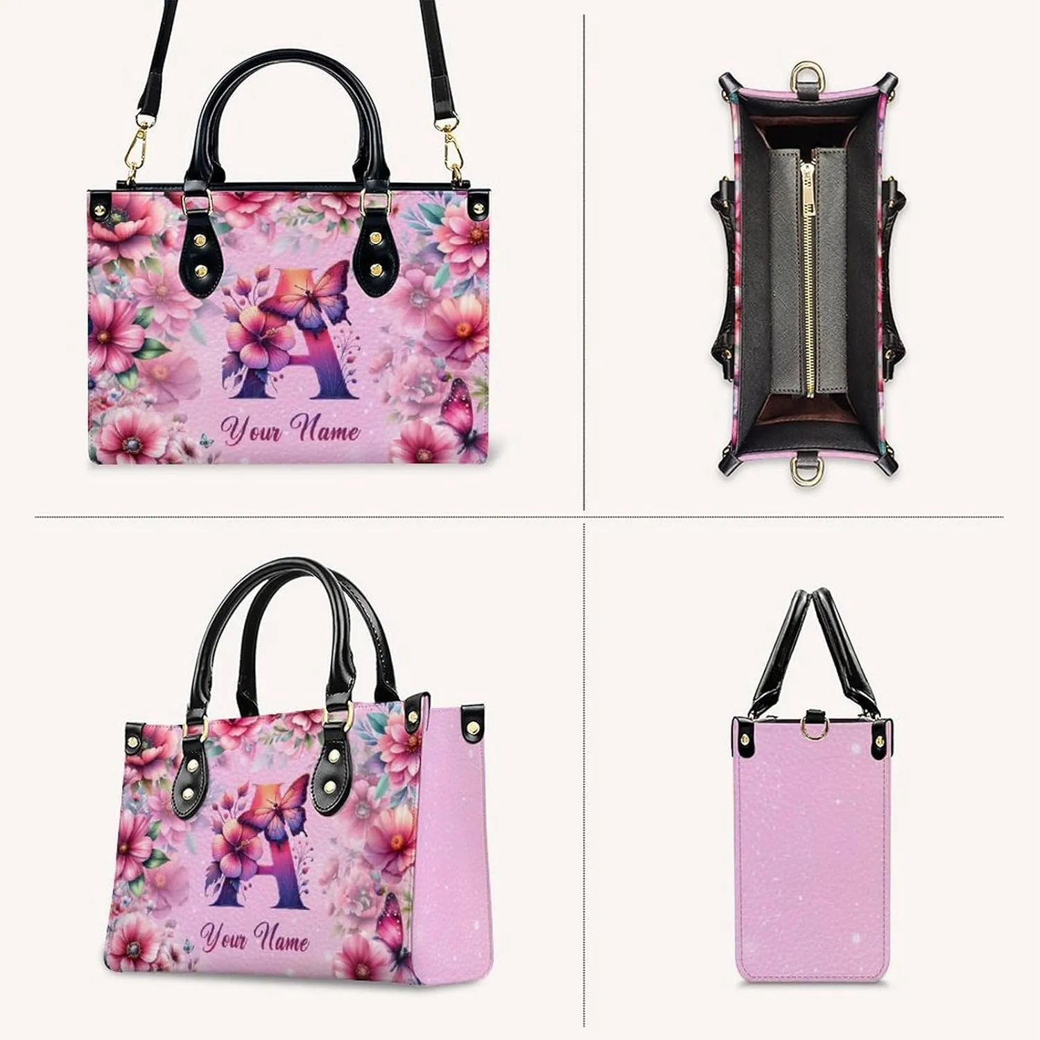 Handbags for Women - Personalized Leather Purse with Name Photo - Tote Bags for Mom Grandma - Custom Gifts Ideas for Her