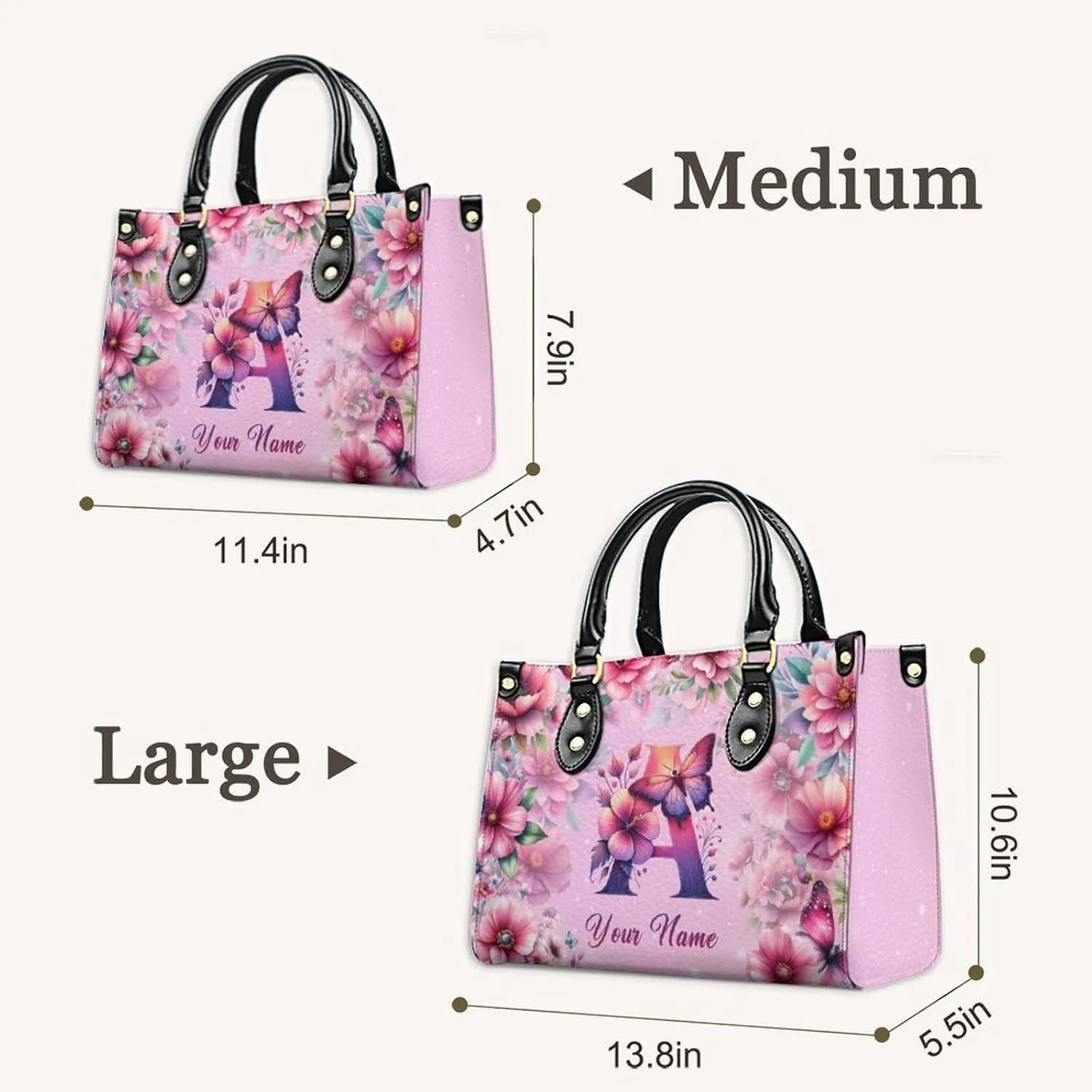 Handbags for Women - Personalized Leather Purse with Name Photo - Tote Bags for Mom Grandma - Custom Gifts Ideas for Her