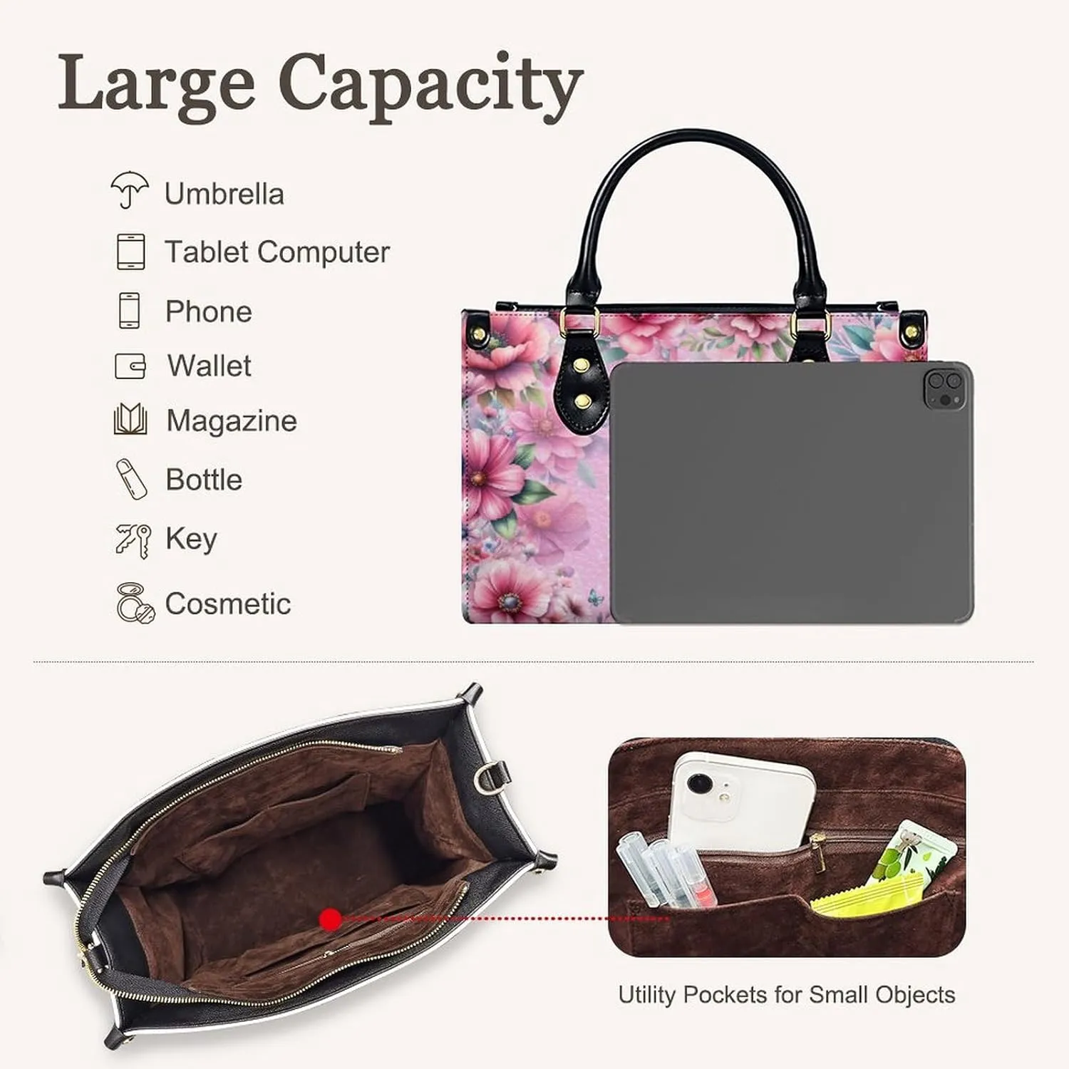 Handbags for Women - Personalized Leather Purse with Name Photo - Tote Bags for Mom Grandma - Custom Gifts Ideas for Her