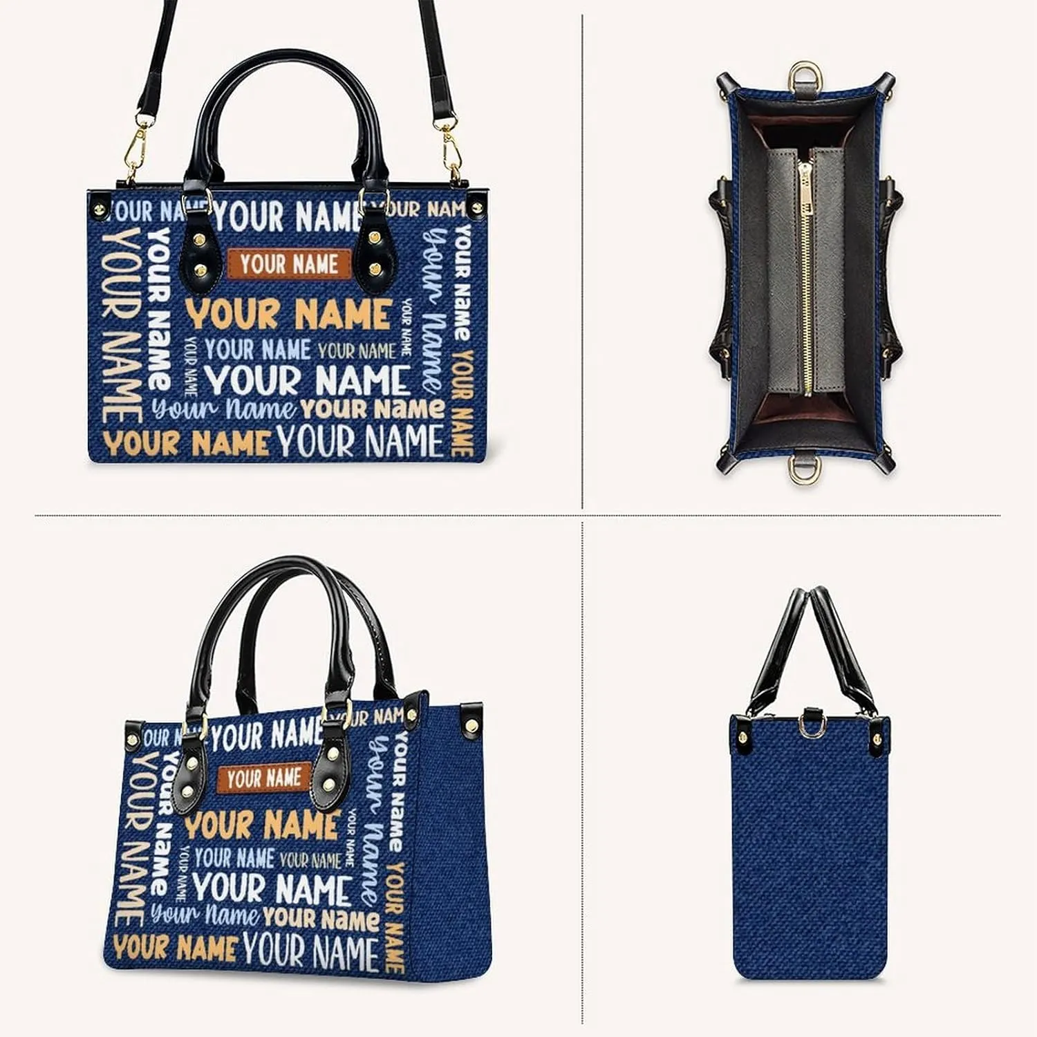 Handbags for Women - Personalized Leather Purse with Name Photo - Tote Bags for Mom Grandma - Custom Gifts Ideas for Her