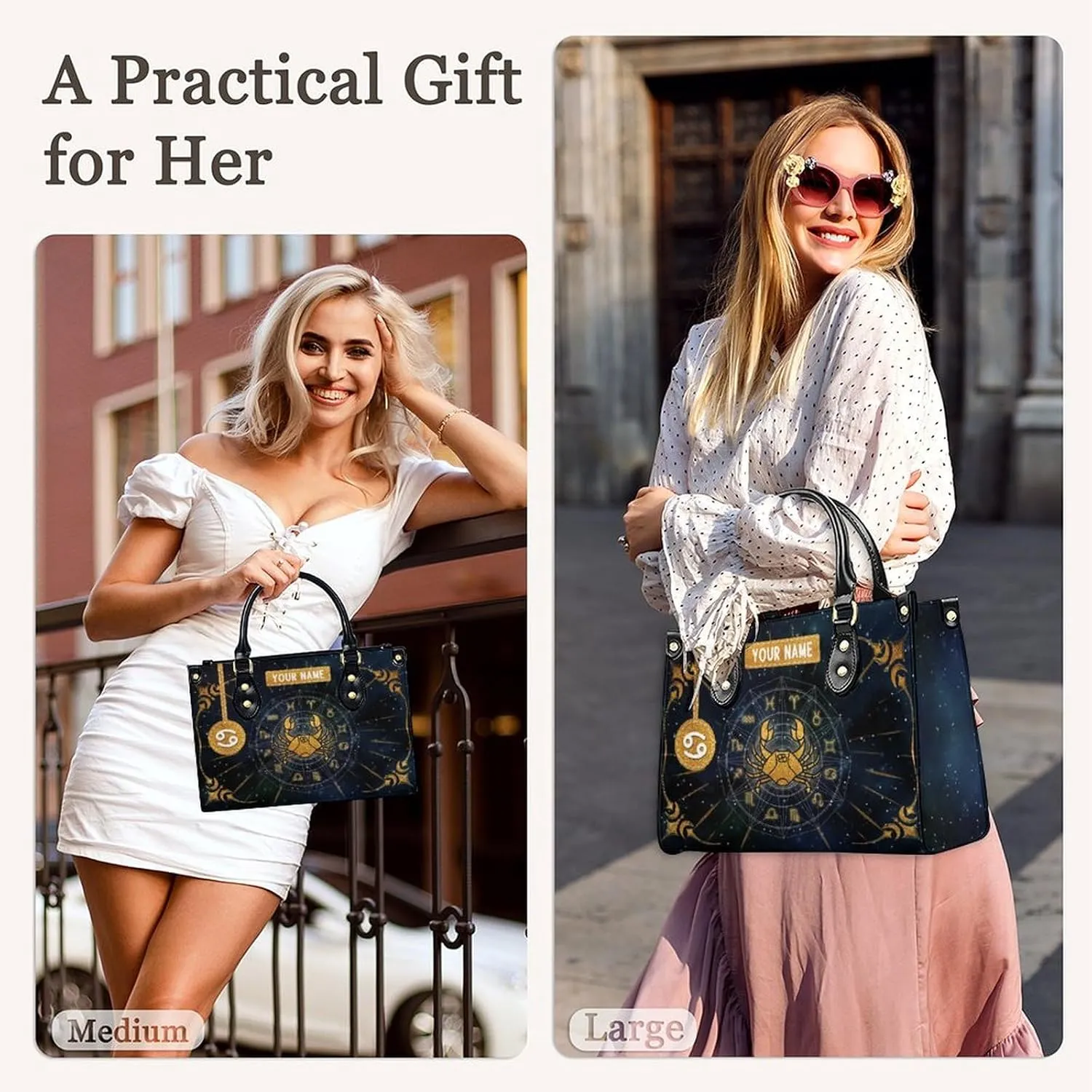 Handbags for Women - Personalized Leather Purse with Name - Tote Bags for Mom Grandma - Zodiac Gifts Ideas for Her