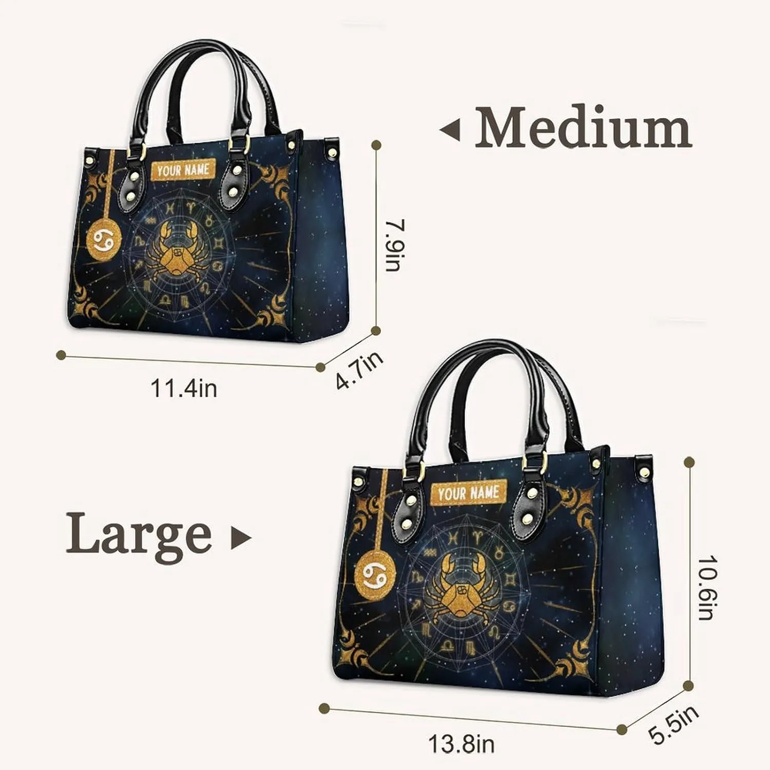 Handbags for Women - Personalized Leather Purse with Name - Tote Bags for Mom Grandma - Zodiac Gifts Ideas for Her