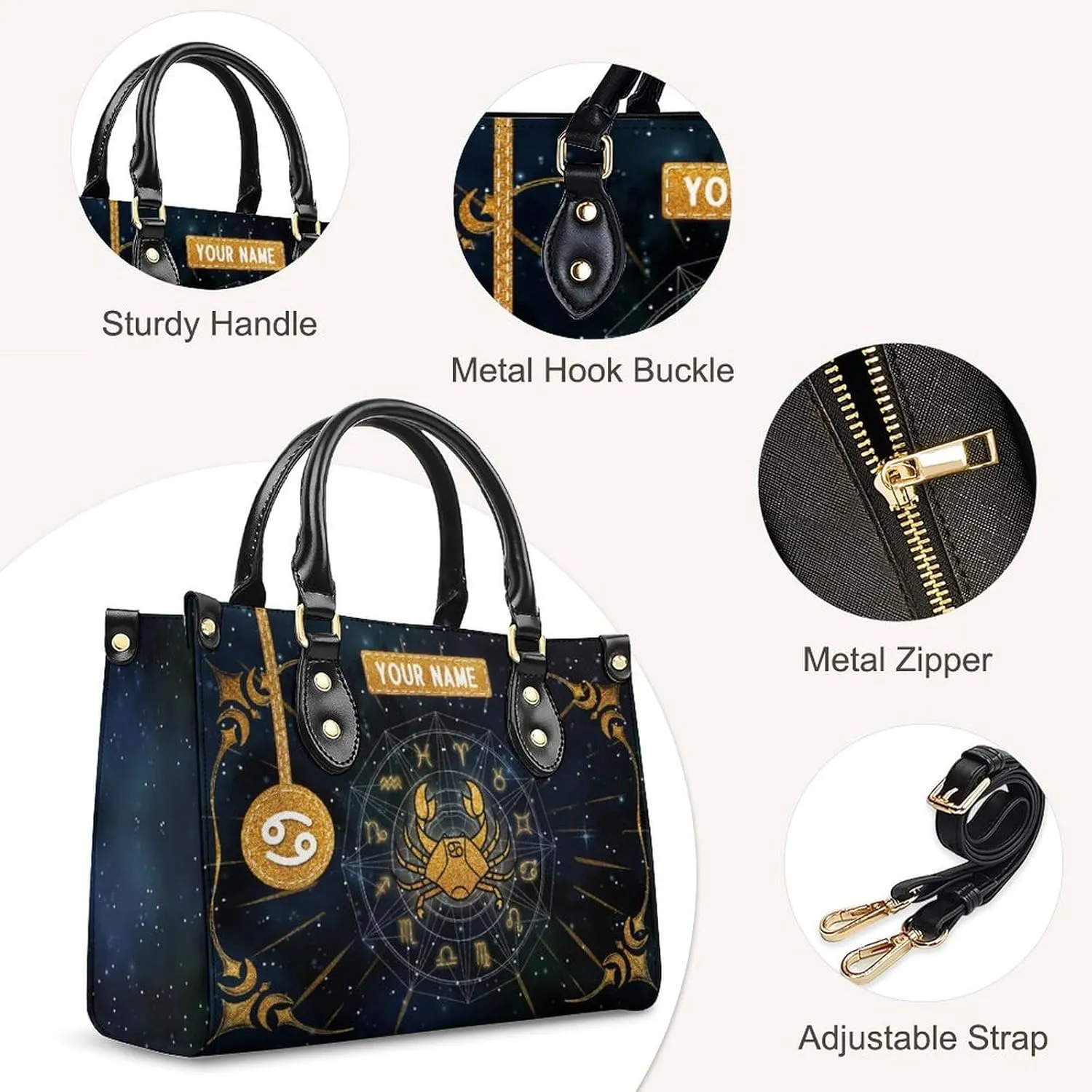 Handbags for Women - Personalized Leather Purse with Name - Tote Bags for Mom Grandma - Zodiac Gifts Ideas for Her