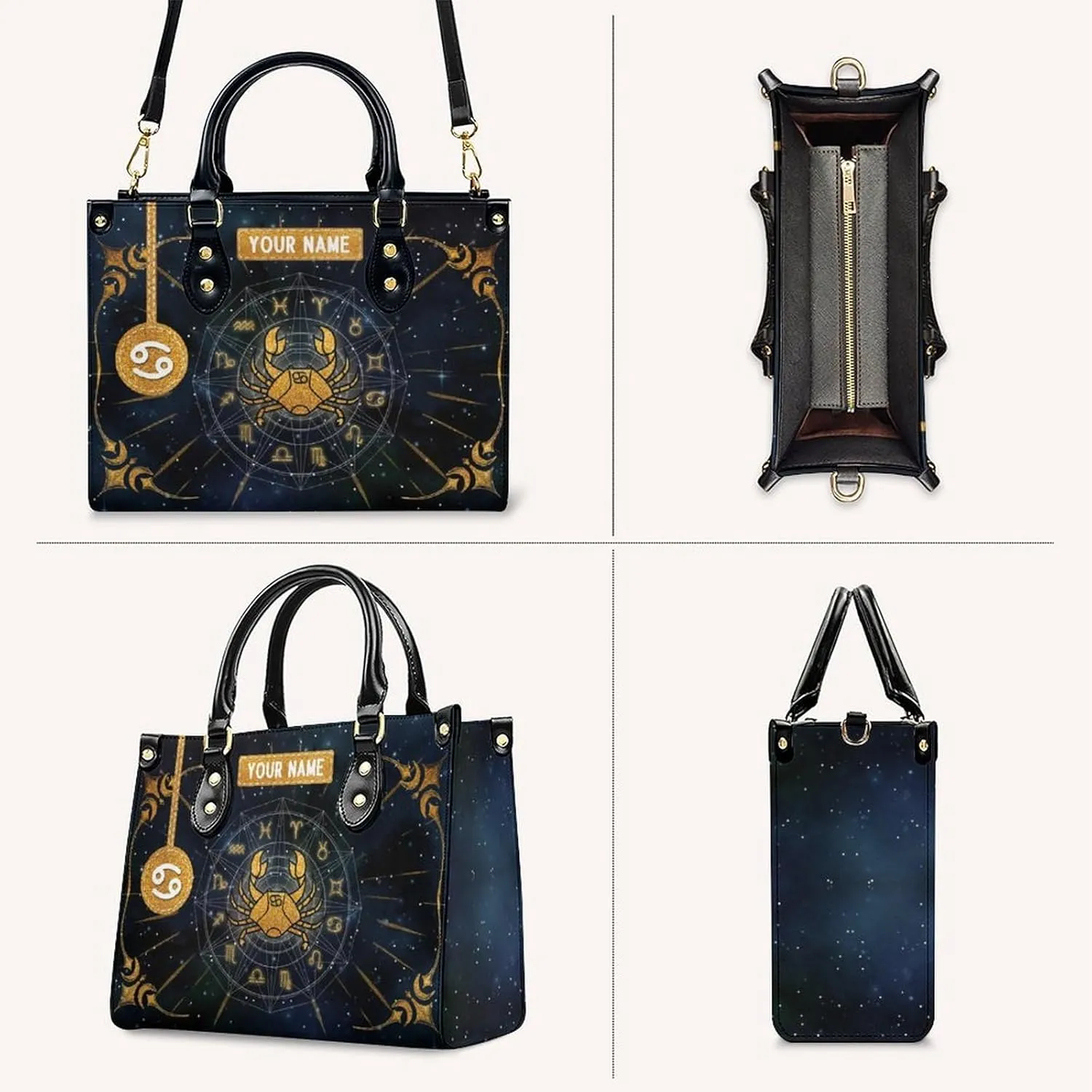 Handbags for Women - Personalized Leather Purse with Name - Tote Bags for Mom Grandma - Zodiac Gifts Ideas for Her