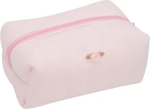 Handmade Quilted Cotton Makeup Bag for Women - Cute Cosmetic Pouch, Travel Toiletry & Make Up Organizer, Coquette Aesthetic Skincare Bag, Travel Essentials (Creamy Pink)