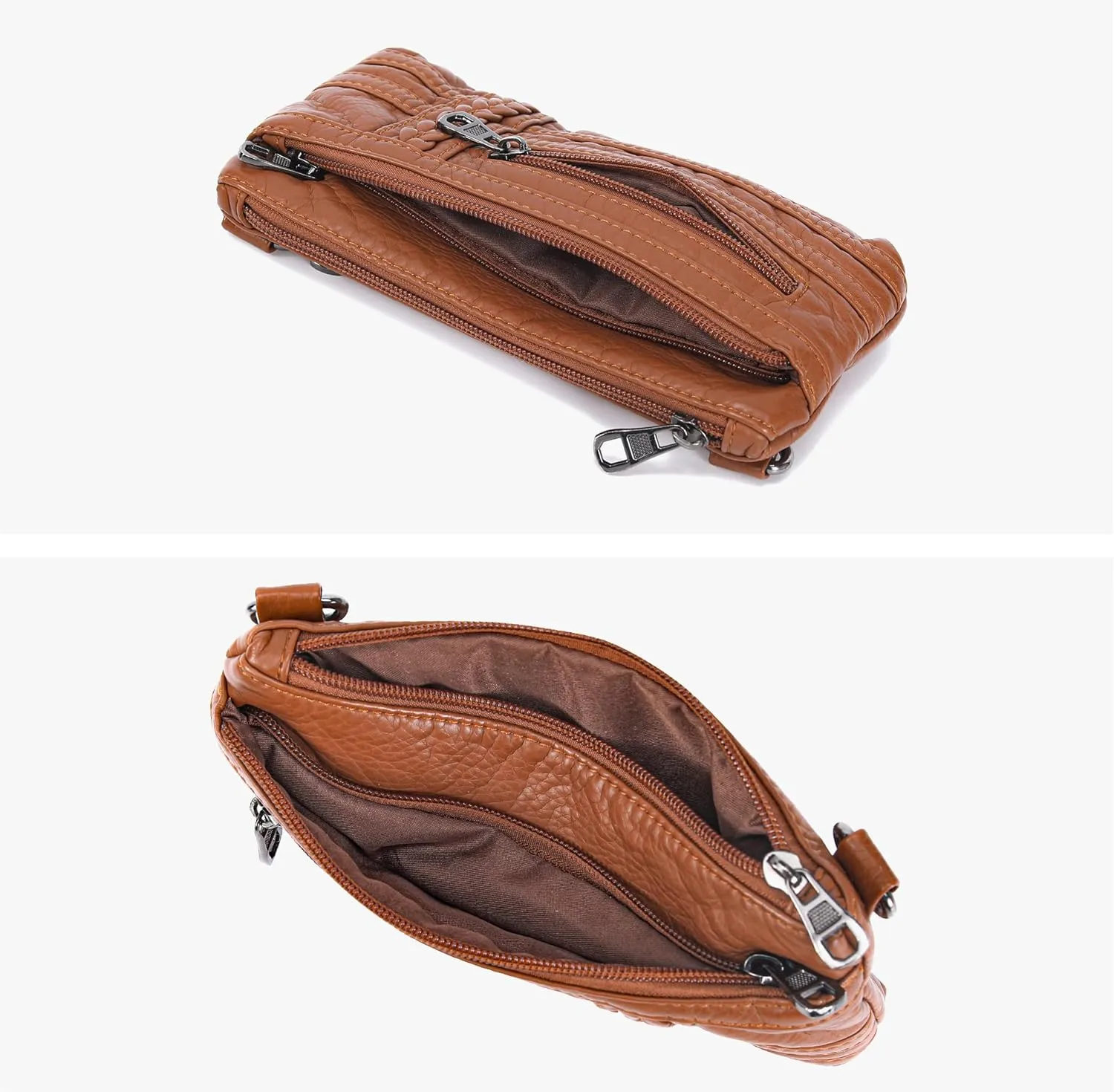 Haytijoe Triple Zip Crossbody Purses Small Crossbody Bags for Women Travel Cell Phone Purse Soft Leather Shoulder Handbags