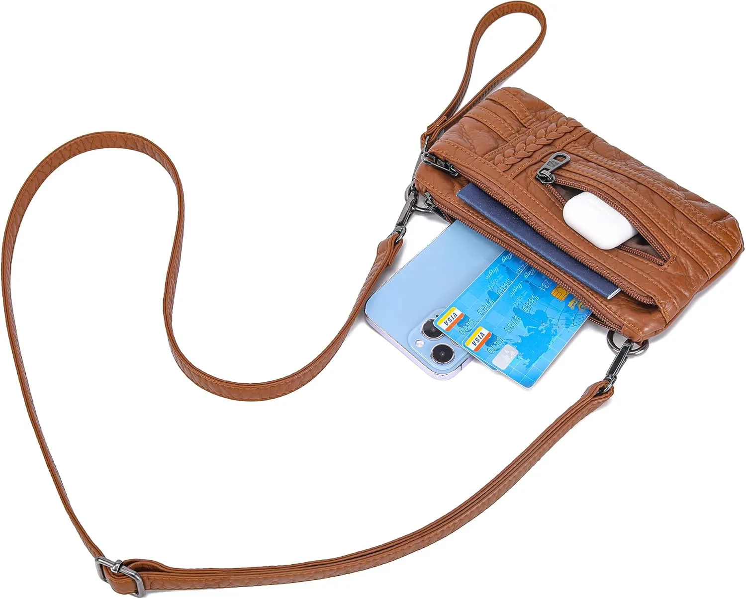 Haytijoe Triple Zip Crossbody Purses Small Crossbody Bags for Women Travel Cell Phone Purse Soft Leather Shoulder Handbags
