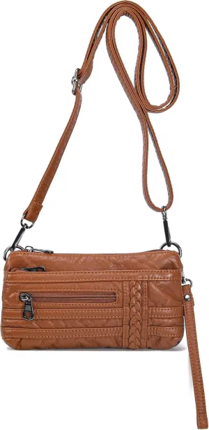 Haytijoe Triple Zip Crossbody Purses Small Crossbody Bags for Women Travel Cell Phone Purse Soft Leather Shoulder Handbags