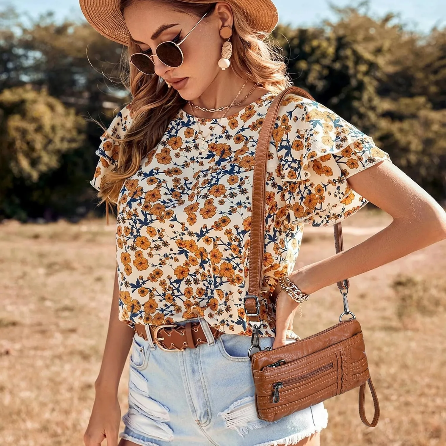 Haytijoe Triple Zip Crossbody Purses Small Crossbody Bags for Women Travel Cell Phone Purse Soft Leather Shoulder Handbags