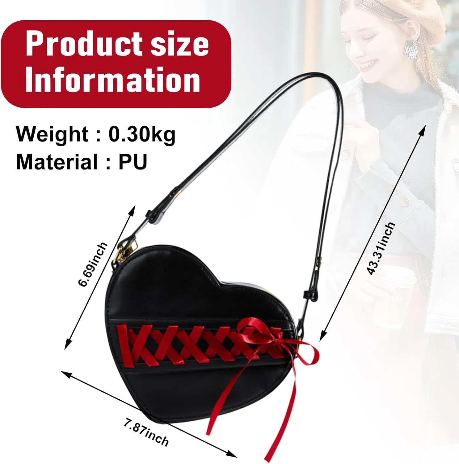 Heart Shape Satchel Crossbody Purse for women Zip Around Shoulder Bag Trendy Tote Shoulder Bag with Adjustable Strap