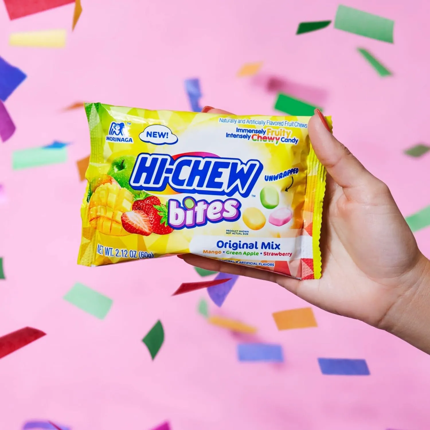 HI-CHEW Bites Original Mix Bulk Candy, Pack of 12 Bags, 2.12oz each - Mango Green Apple Strawberry Chewlets - Unique Fun Soft & Chewy Taffy Candy, Immensely Juicy Fruit Flavors
