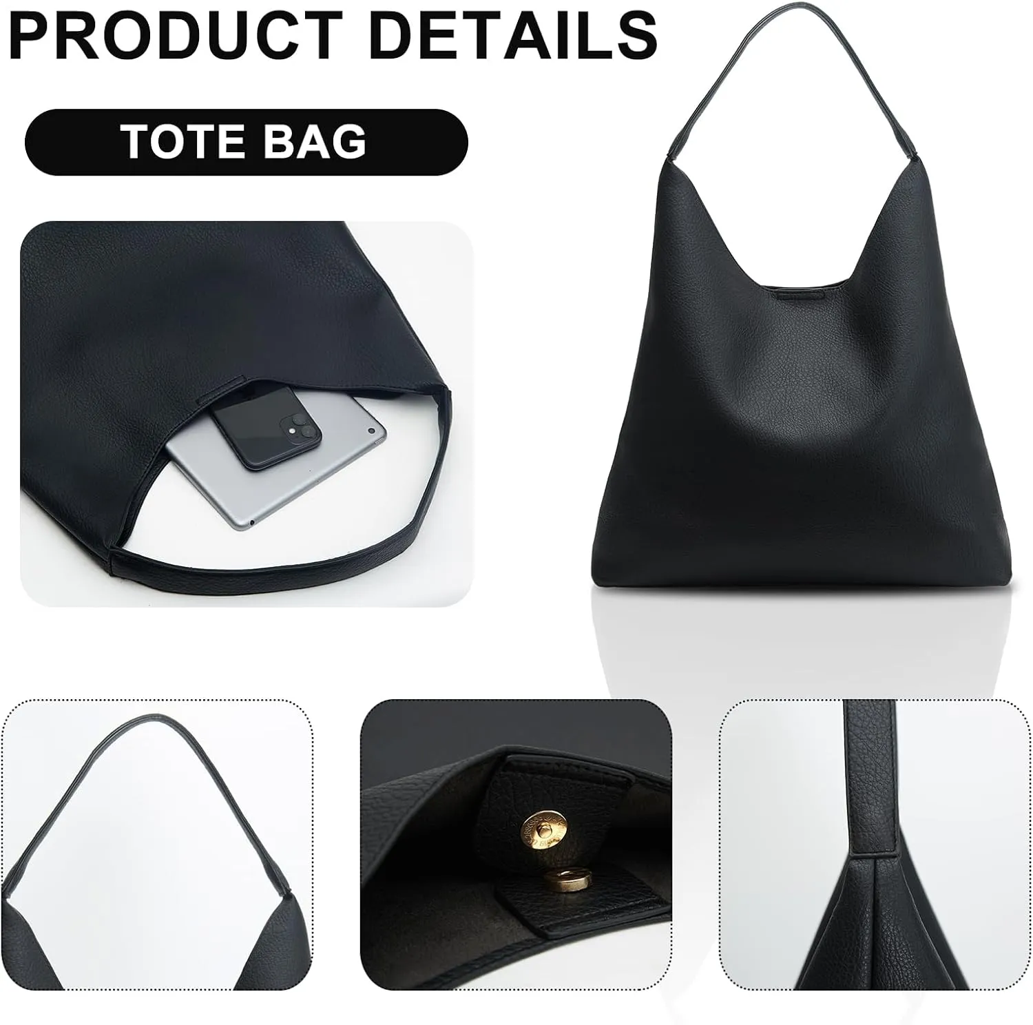 Hobo Bags for Women Soft PU Leather Shoulder Handbag high-capacity Slouchy Tote Purses