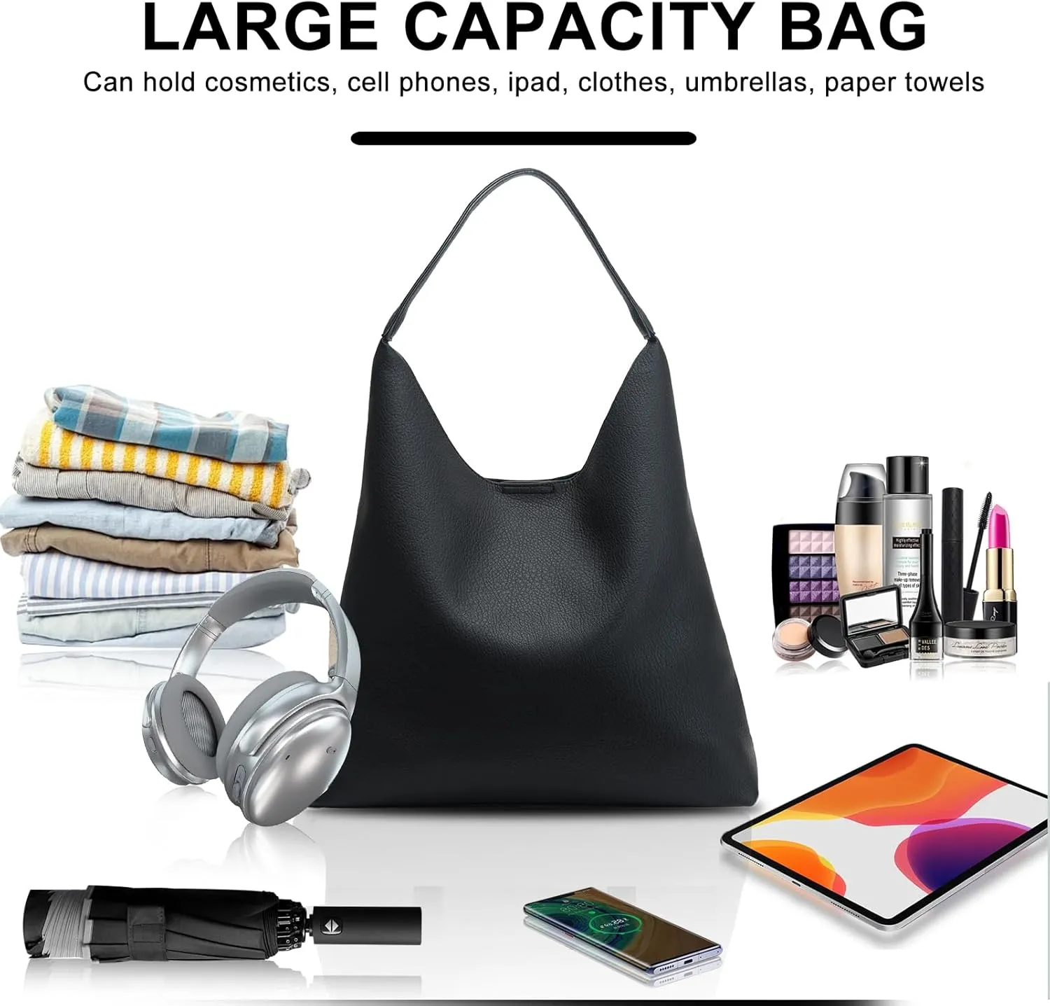 Hobo Bags for Women Soft PU Leather Shoulder Handbag high-capacity Slouchy Tote Purses