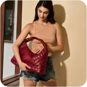 Hobo Shoulder Bags for Women Trendy Lightweight Soft Foldable Large Leather Tote Bags with Zipper Hobo Purse for Women