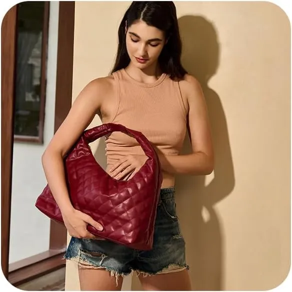 Hobo Shoulder Bags for Women Trendy Lightweight Soft Foldable Large Leather Tote Bags with Zipper Hobo Purse for Women