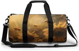 Honey Bees Flowers Lightweight Gym Bag for Men Women Travel Duffel Bag Sports Workout Bag with Adjustable Strap