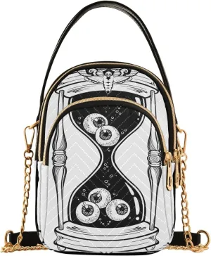 Hourglass with Eyeballs Crossbody Bags for Women Quilted Shoulder Bag Handbag with Chain Strap Hand Drawn Line Art Trendy Cross Body Cell Phone Crossbody Purses for Travel Women