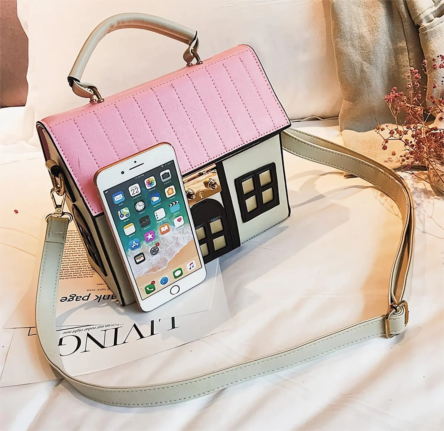 House Shaped Unique Novelty Purse for Women Mini Funny Weird Shoulder Crossbody Bag Handbag Clutch PU Leather