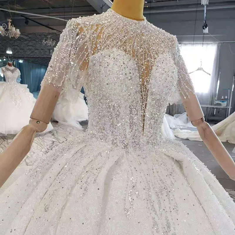HTL2209 Ready To Ship Short Sleeve Fashion Luxury Princess Wedding Dress Bridal Gown
