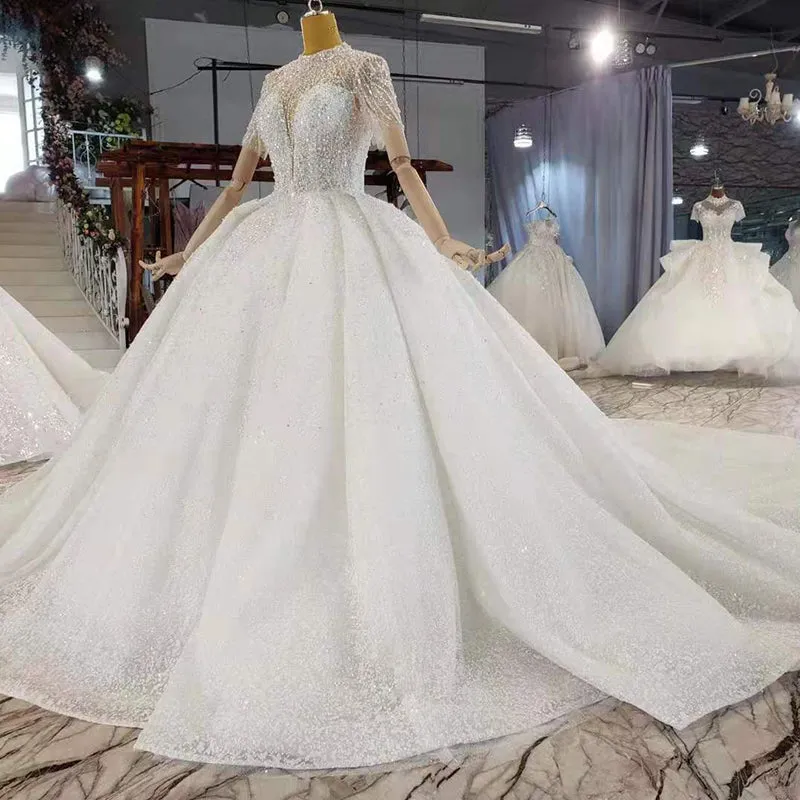 HTL2209 Ready To Ship Short Sleeve Fashion Luxury Princess Wedding Dress Bridal Gown