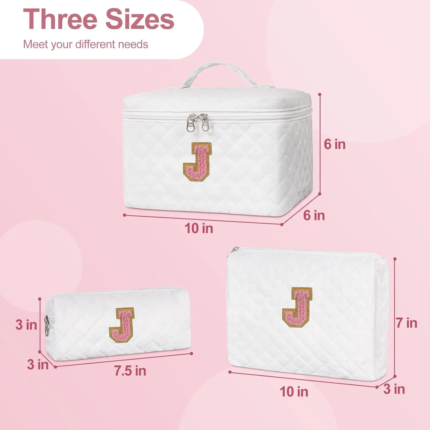 Initial Makeup Bag Set,Personalized Cosmetic Bag for Women,Cute Make Up Bags,Toiletry Organizer Travel Accessories-J
