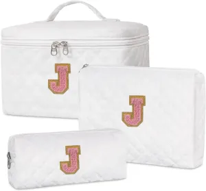 Initial Makeup Bag Set,Personalized Cosmetic Bag for Women,Cute Make Up Bags,Toiletry Organizer Travel Accessories-J