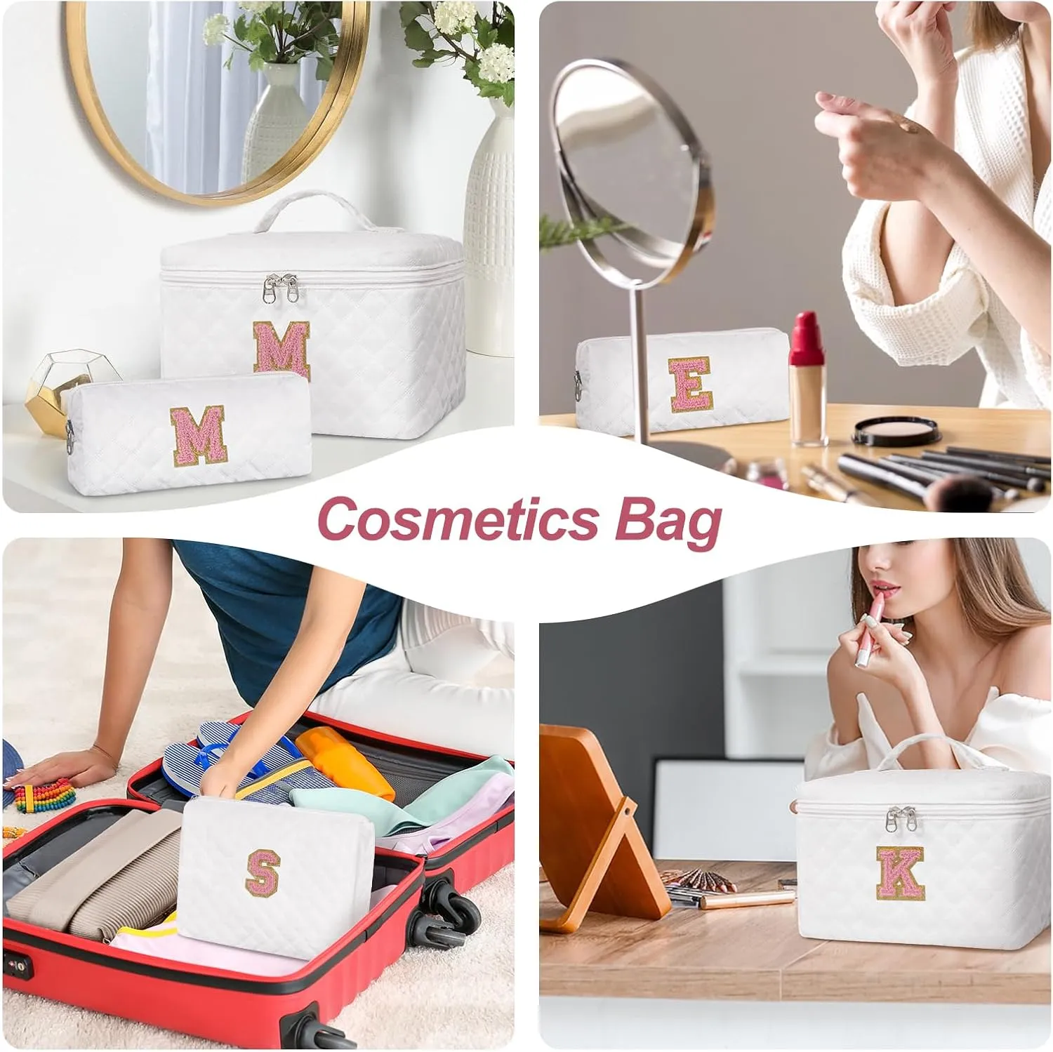 Initial Makeup Bag Set,Personalized Cosmetic Bag for Women,Cute Make Up Bags,Toiletry Organizer Travel Accessories-J