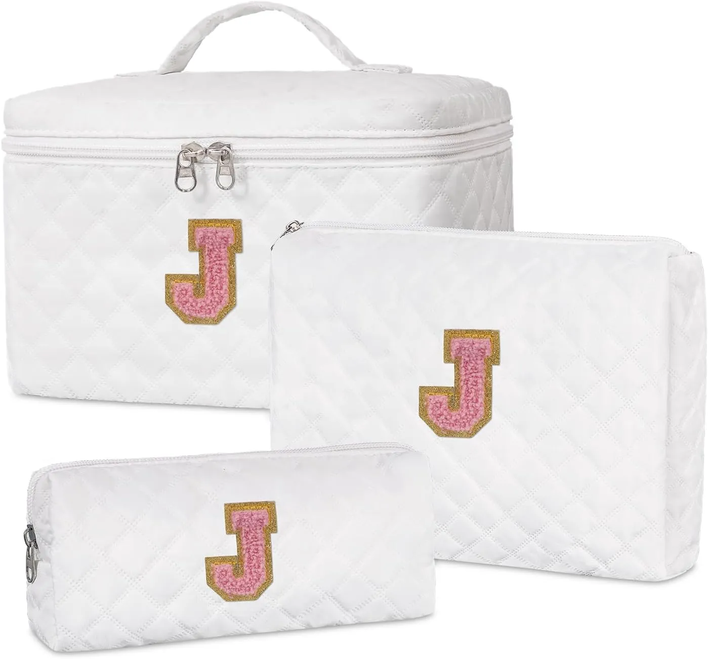 Initial Makeup Bag Set,Personalized Cosmetic Bag for Women,Cute Make Up Bags,Toiletry Organizer Travel Accessories-J