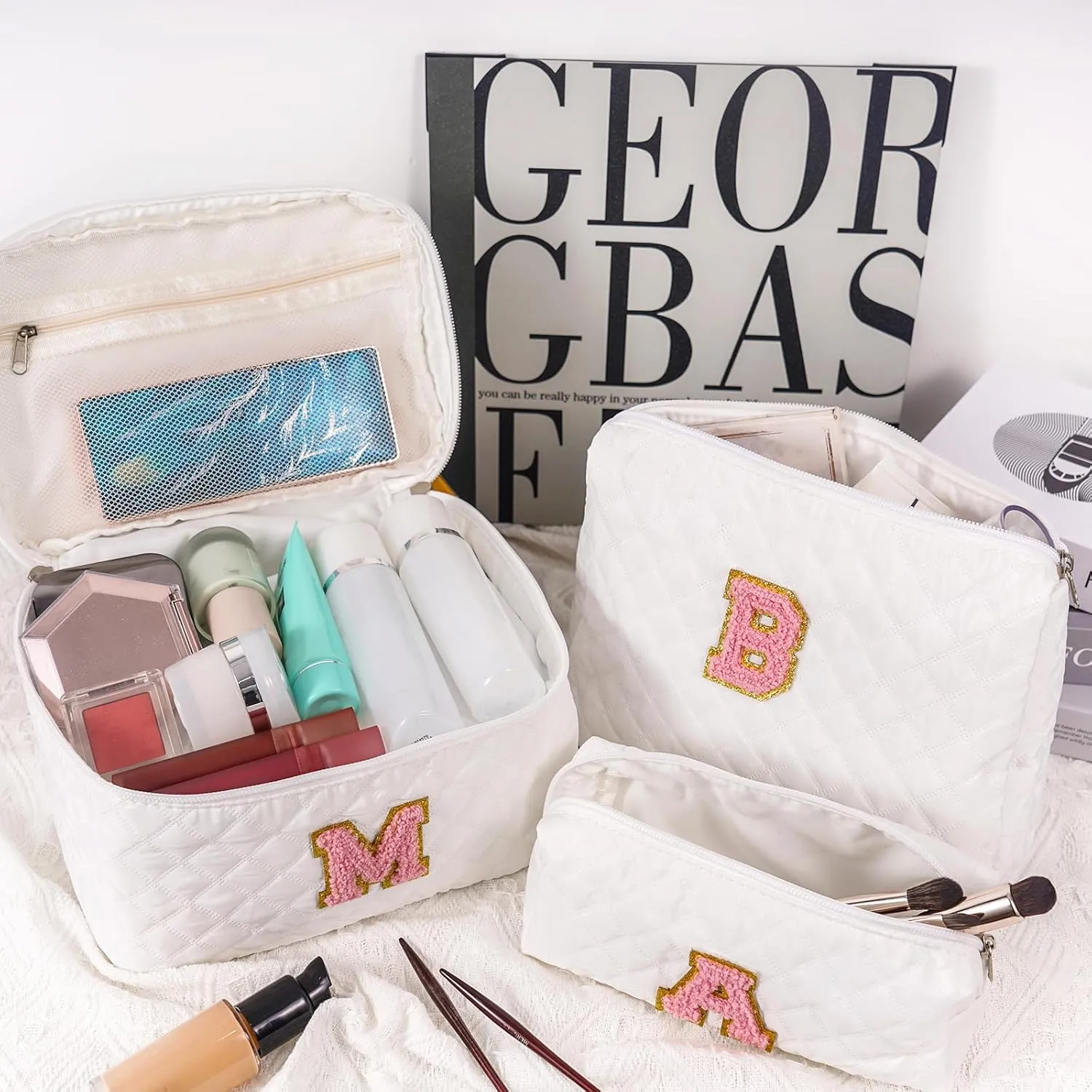 Initial Makeup Bag Set,Personalized Cosmetic Bag for Women,Cute Make Up Bags,Toiletry Organizer Travel Accessories-J