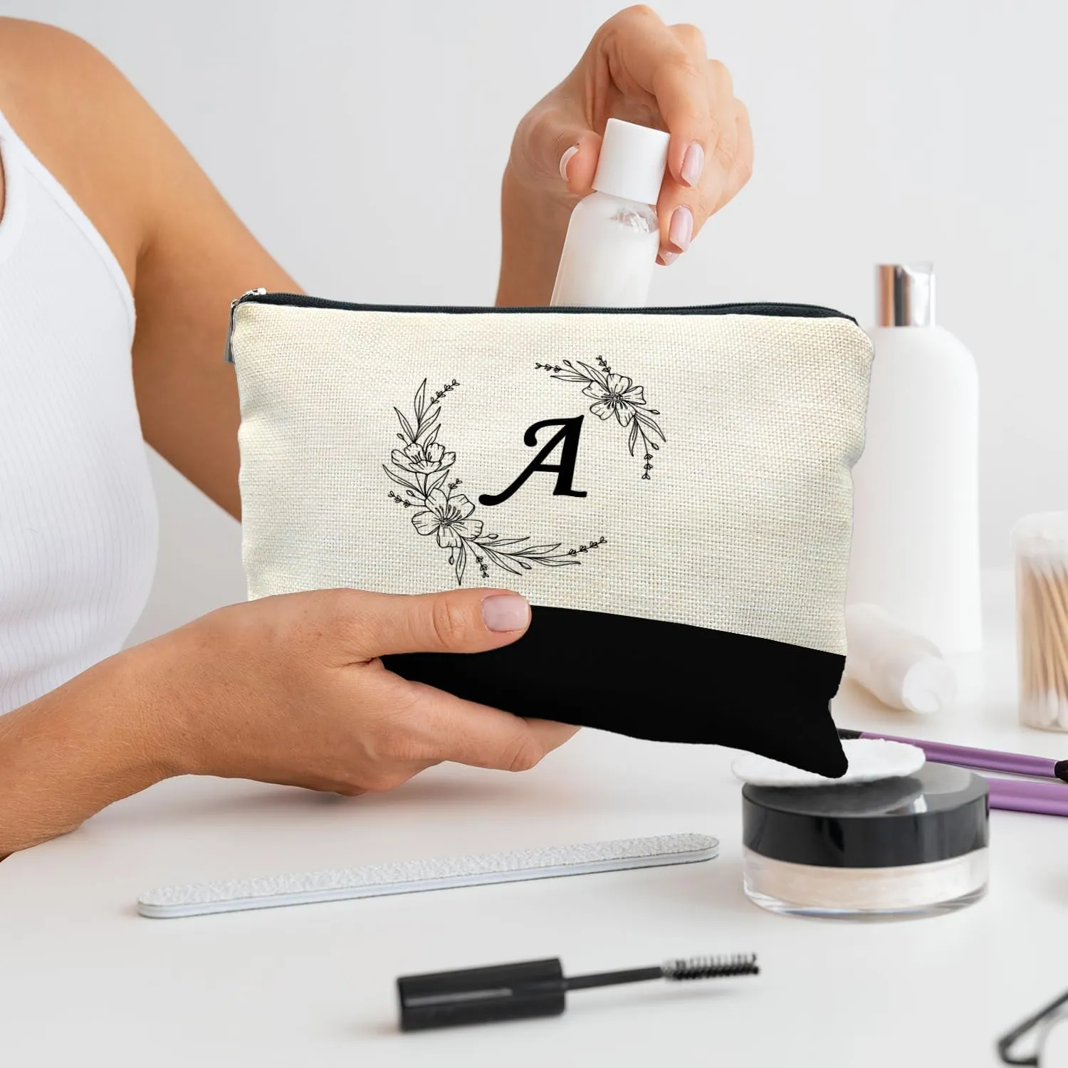 Initial Monogram Personalized makeup bag,Bride Bridesmaid Cosmetic bag,personalized makeup bag,bridesmaid gifts,personalized gifts,make up bag,monogrammed gifts for women（A）
