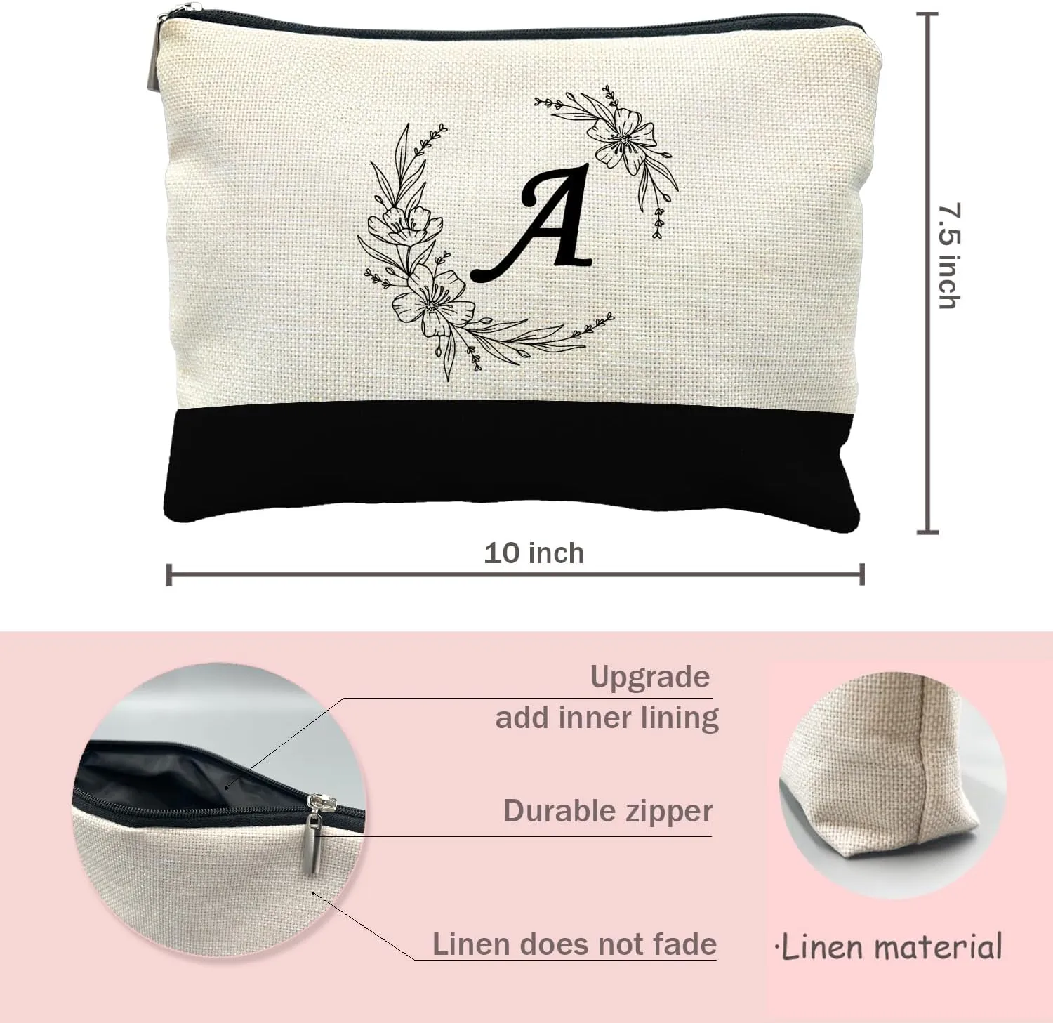 Initial Monogram Personalized makeup bag,Bride Bridesmaid Cosmetic bag,personalized makeup bag,bridesmaid gifts,personalized gifts,make up bag,monogrammed gifts for women（A）