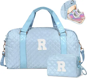 Initial Travel Bag for Girls, Kids Travel Duffel Bag, Graduation Gifts for Her, Monogram Overnight Bag Sleepover Bag Dance Bag, Girls Gifts for Kids Friends