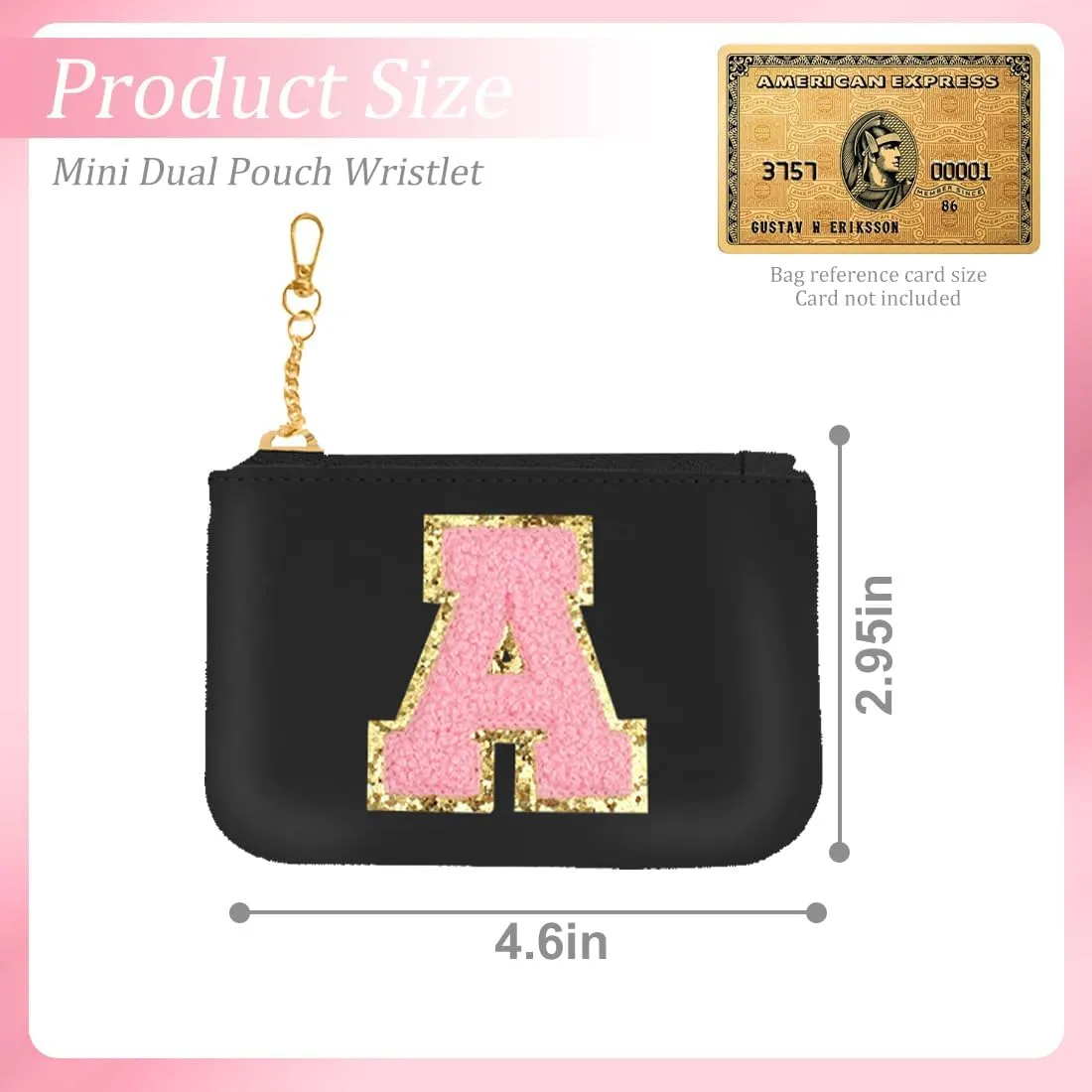 Initial Wristlet Wallets for Women,Monogrammed Wristlet Dual Pouch Wristlet Portable Coin Purse,Mini Detachable Card Purse（A, Black Pink）