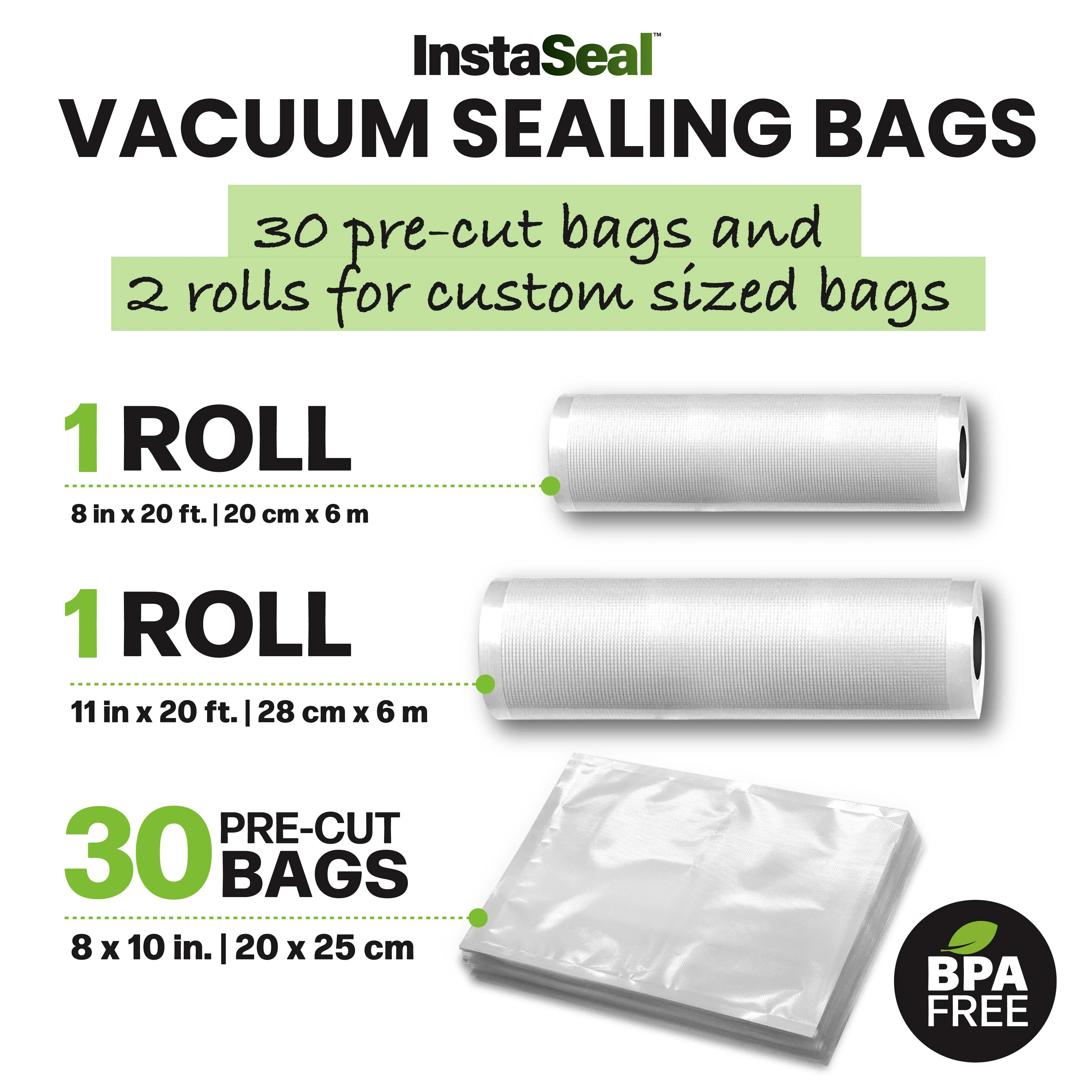 InstaSeal Vacuum Sealer, LED Touch Control, Automatic Air Sealer with Vacuum Bags, Patented Upright Food Saver