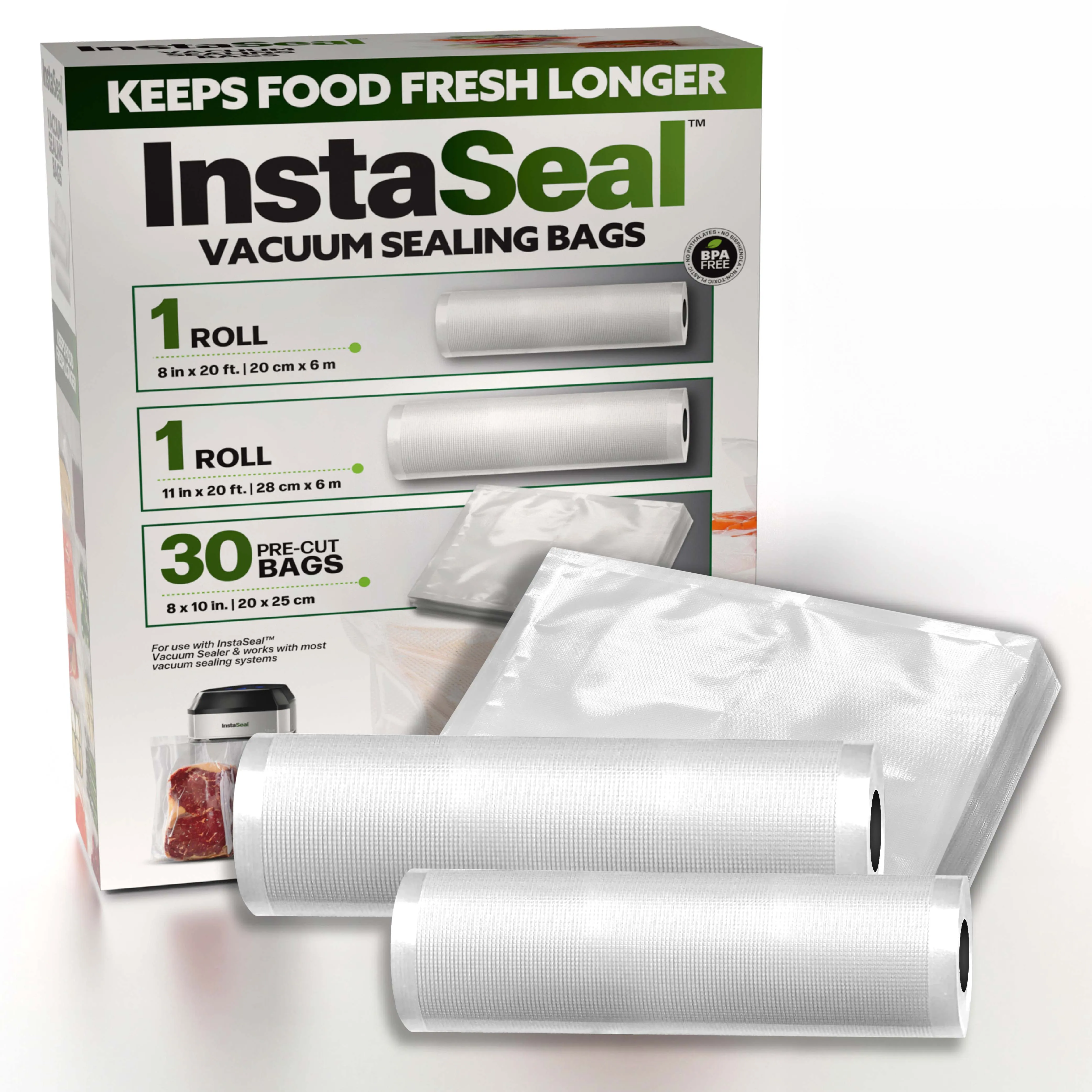 InstaSeal Vacuum Sealer, LED Touch Control, Automatic Air Sealer with Vacuum Bags, Patented Upright Food Saver