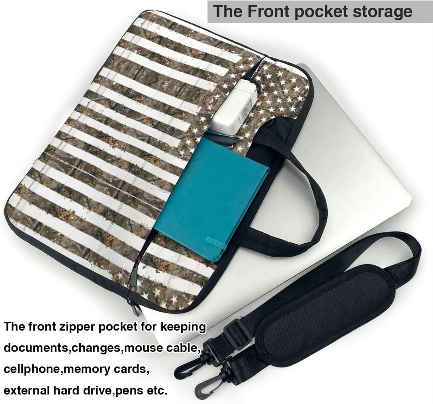 Interstellar American flag Camouflage Print Protective Laptop Bag Versatile Bags Computer Case Soft Women Men Unique