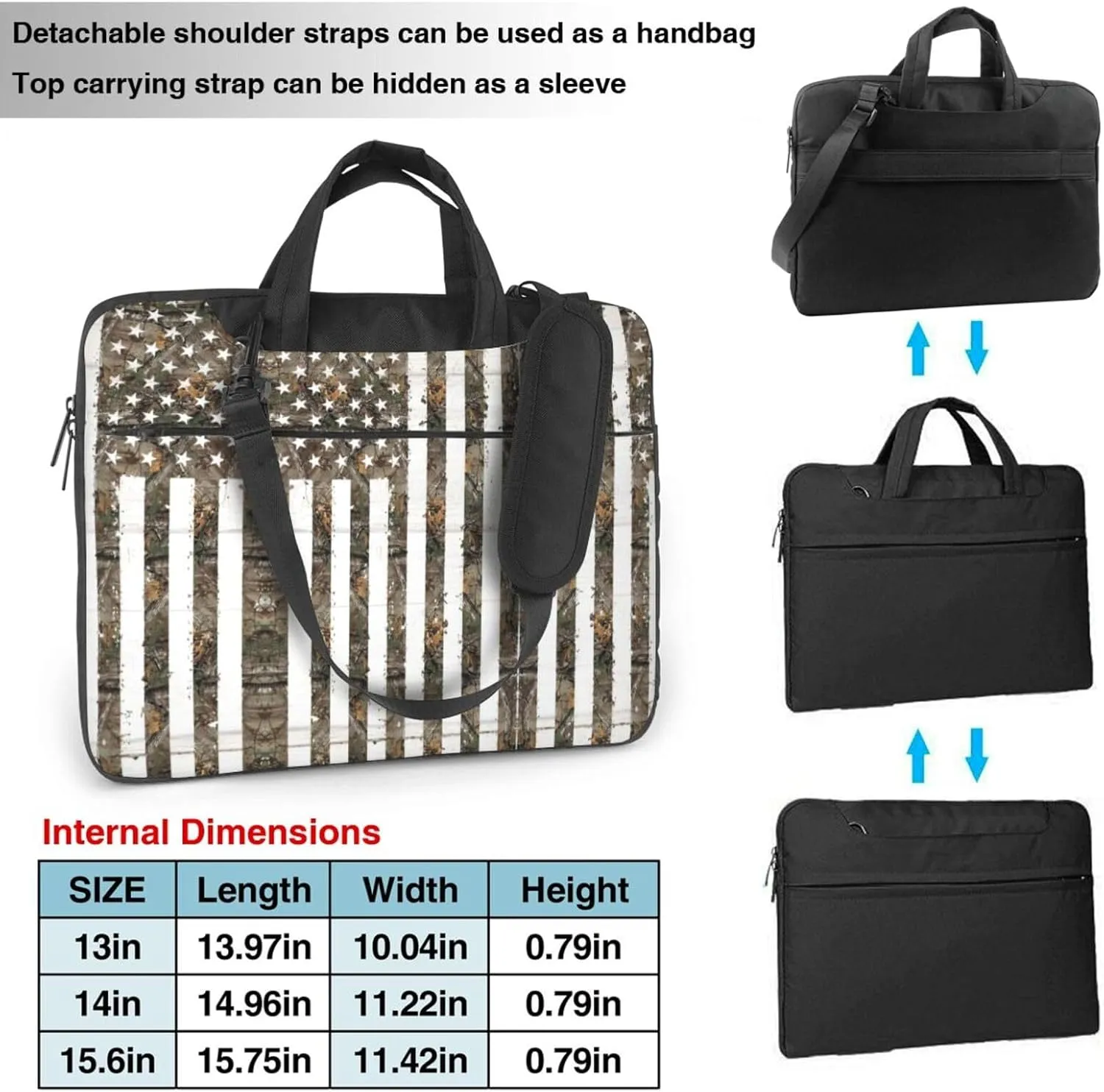 Interstellar American flag Camouflage Print Protective Laptop Bag Versatile Bags Computer Case Soft Women Men Unique
