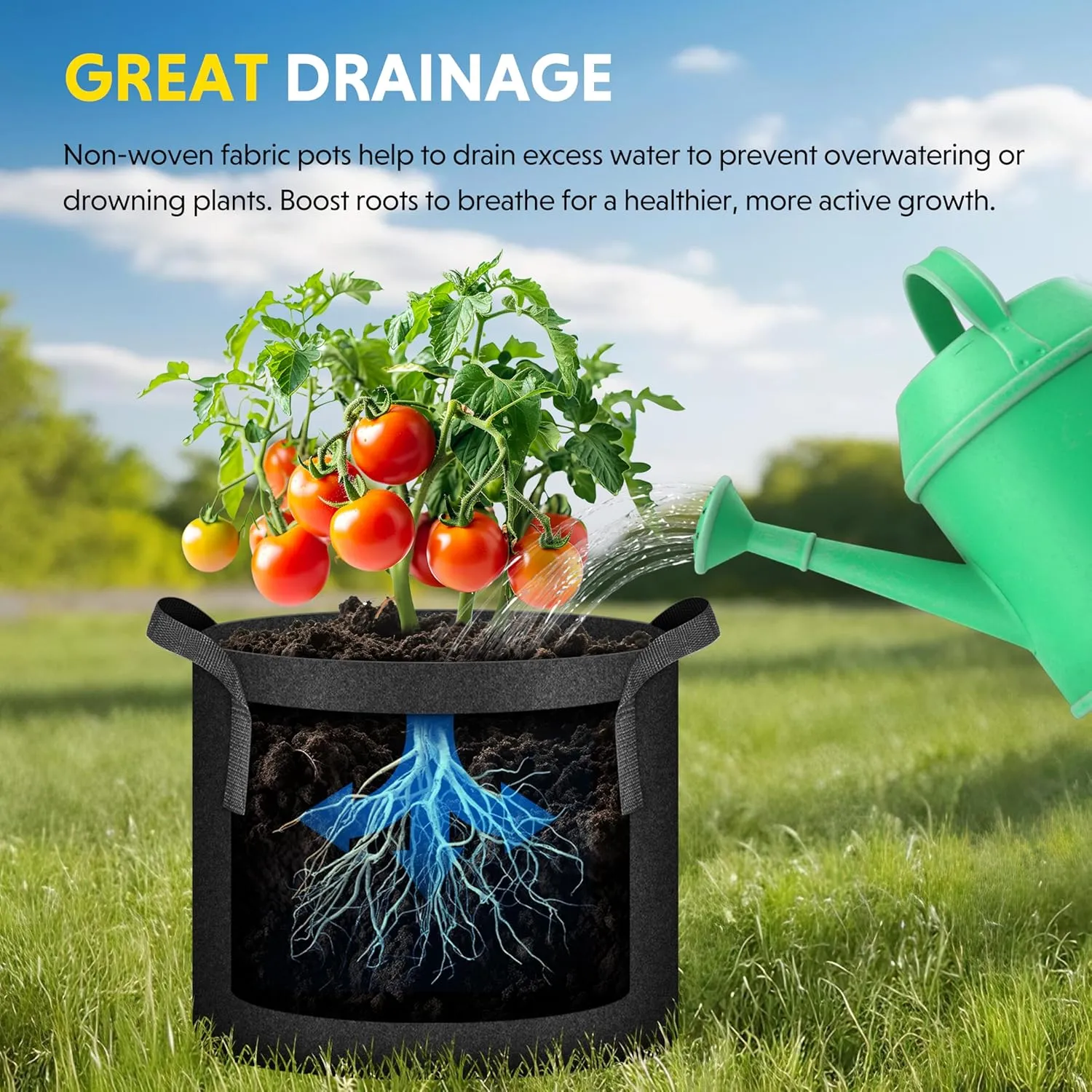 iPower 20 Pack 1 Gallon Grow Bags, Garden Planting Nonwoven Fabric Pots with Reinforced Handle, Heavy Duty and Aeration Planter Pot for Tomato, Fruits, Vegetables and Flowers, 20 Labels Included
