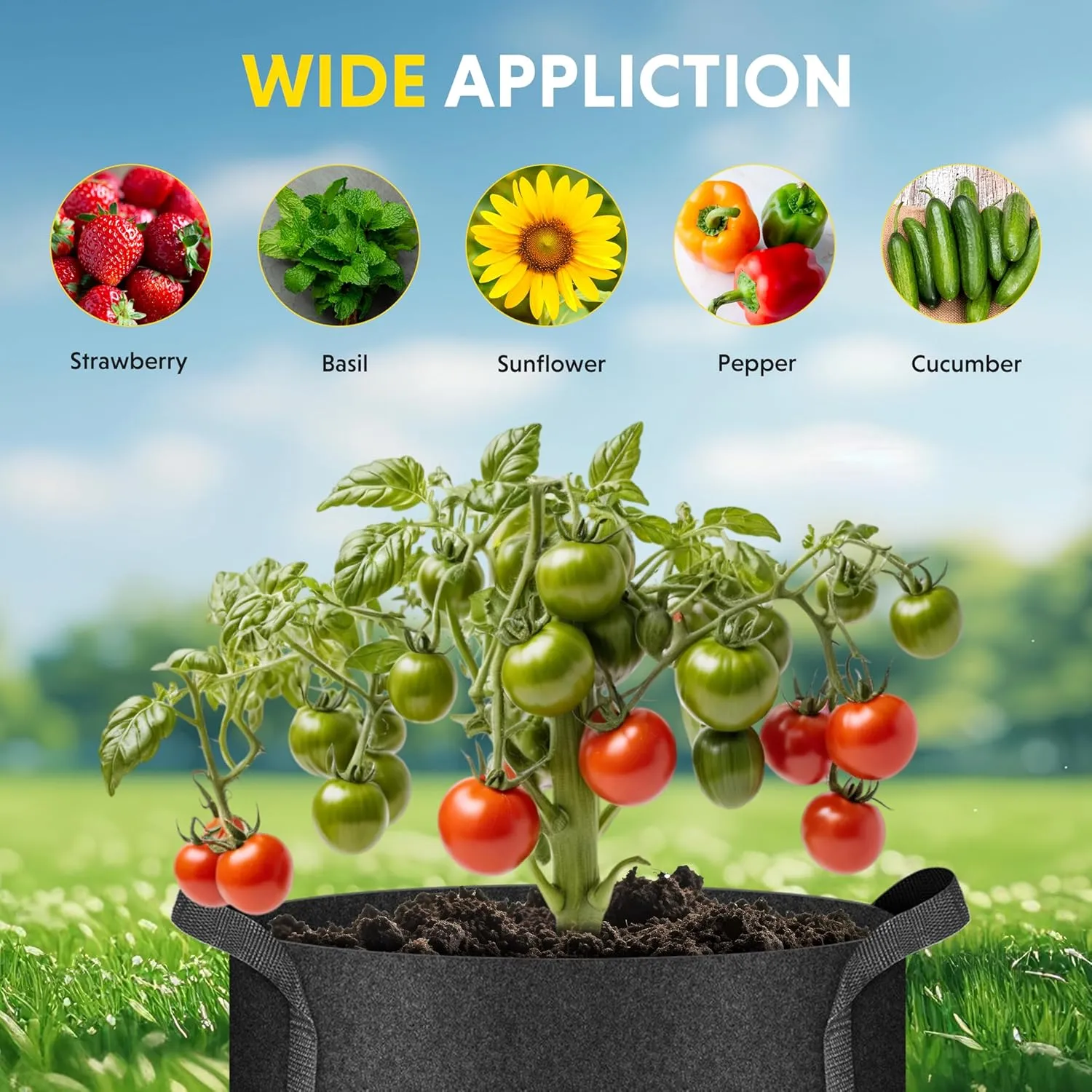 iPower 20 Pack 1 Gallon Grow Bags, Garden Planting Nonwoven Fabric Pots with Reinforced Handle, Heavy Duty and Aeration Planter Pot for Tomato, Fruits, Vegetables and Flowers, 20 Labels Included
