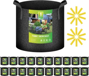 iPower 20 Pack 1 Gallon Grow Bags, Garden Planting Nonwoven Fabric Pots with Reinforced Handle, Heavy Duty and Aeration Planter Pot for Tomato, Fruits, Vegetables and Flowers, 20 Labels Included