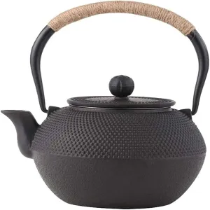 Japanese Style Cast Iron with Infuser 1.2L Black Cast Iron with Stainless Steel Infuser for Loose Leaf Tea and Teabags Tetsubin Tea Kettle Stovetop Safe Enamel Coated Lofty Ambition