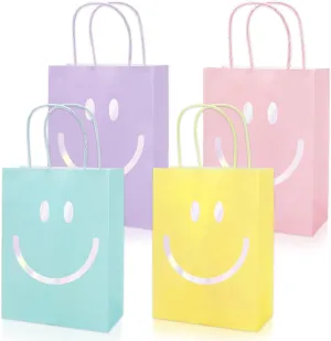 JarThenaAMCS 16Pcs Preppy Party Favor Bags Pastel Smile Face Paper Gift Bags with Handles Goodie Treat Bags for Summer Bachelorette Birthday Wedding Baby Shower Party Supplies